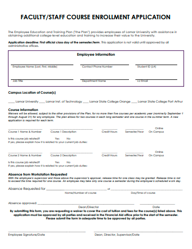 staff course enrollment application template