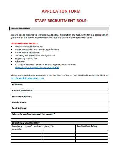 staff recruitment role application form template