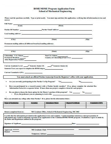 standard program application form template