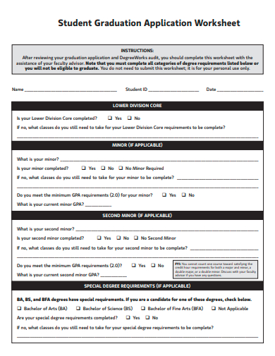 student graduation application worksheet template
