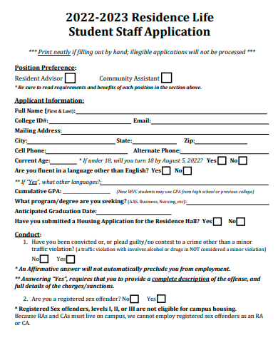 student staff application template