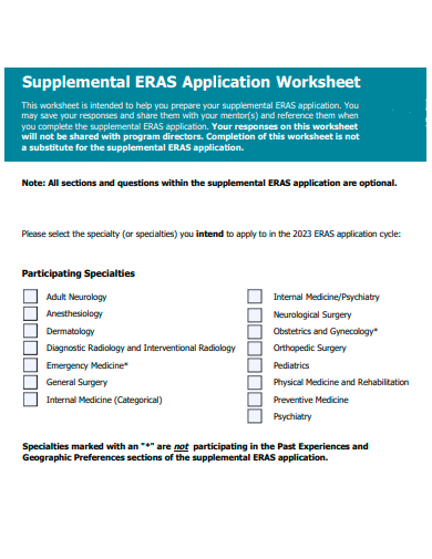 supplemental application worksheet template