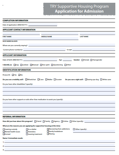 supportive housing program application for admission template
