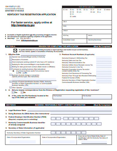 tax registration application template