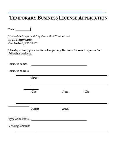 temporary business license application template