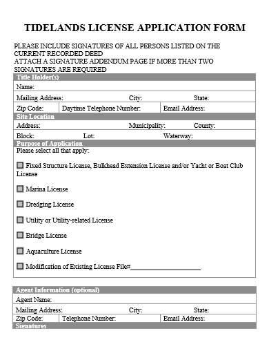 tide lands license application form template