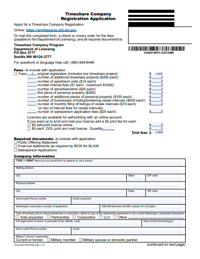 timeshare company registration application template