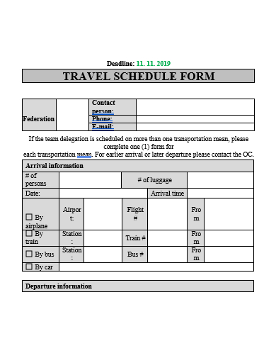 travel schedule form template