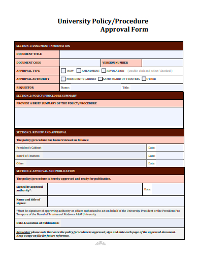university policy approval form template