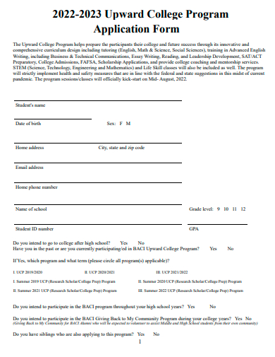 upward college program application form template