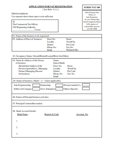 vat registration application template