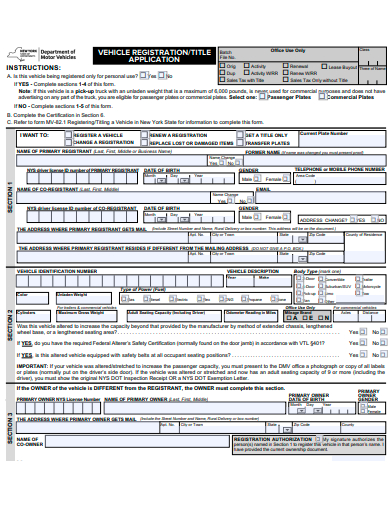 vehicle registration title application template