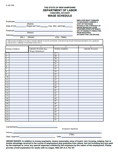 wage schedule form template