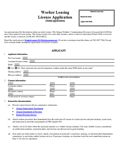 worker leasing license application template