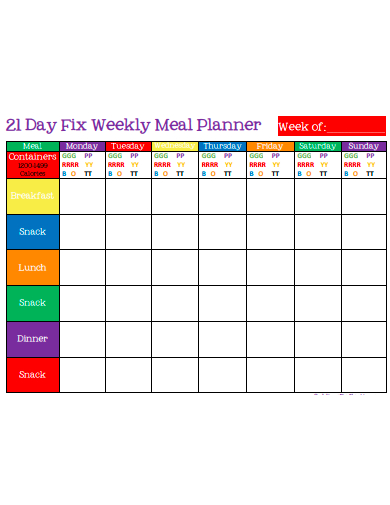 21 day fix weekly meal planner template