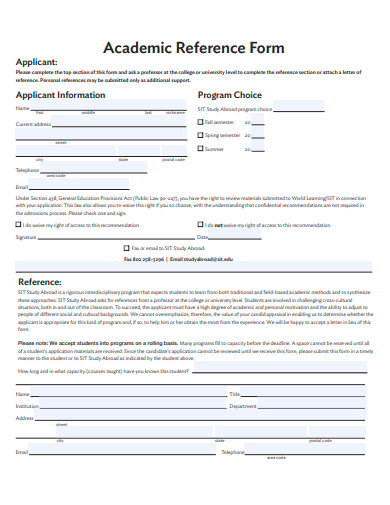 academic reference form template