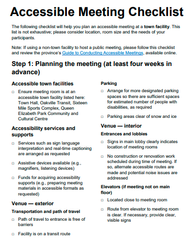 accessible meeting checklist template