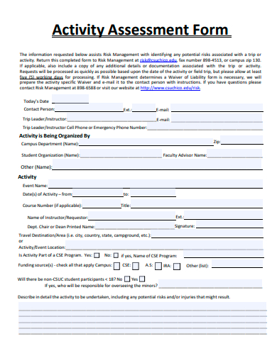 activity assessment form template