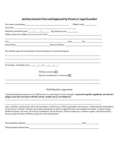 activity consent form template