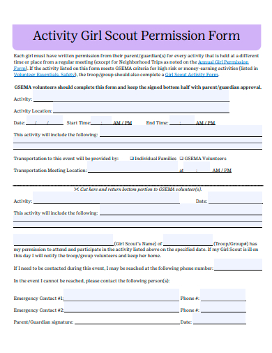 activity girl scout permission form template