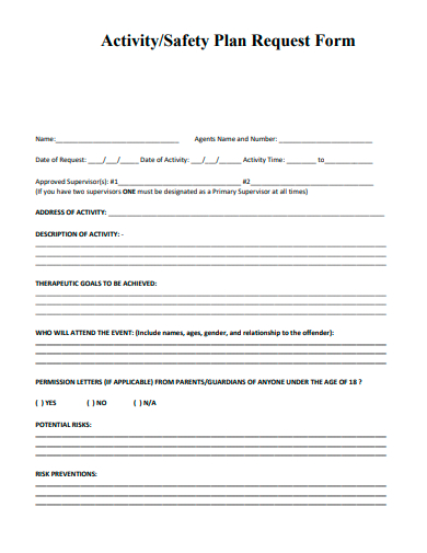 activity safety plan request form template