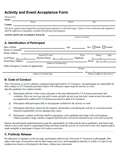 activity and event acceptance form template