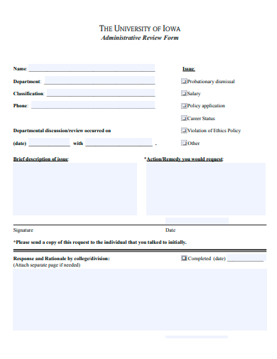administrative review form template