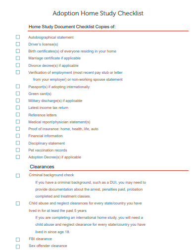 adoption home study checklist template