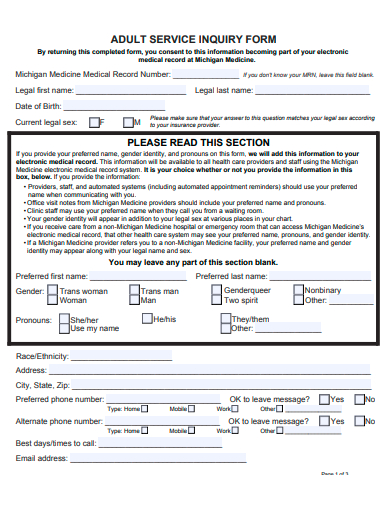 adult service inquiry form template