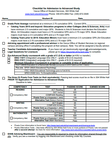 advanced study checklist for admission template