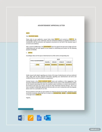advertisement approval letter template