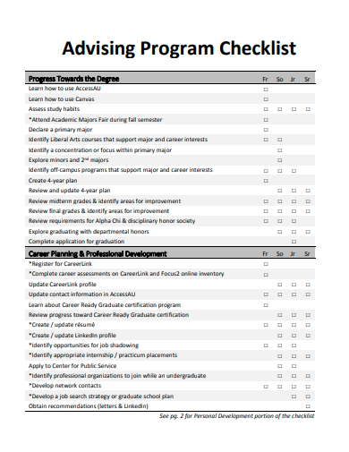 advising program checklist template