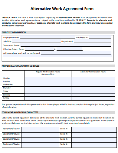 alternative work agreement form template
