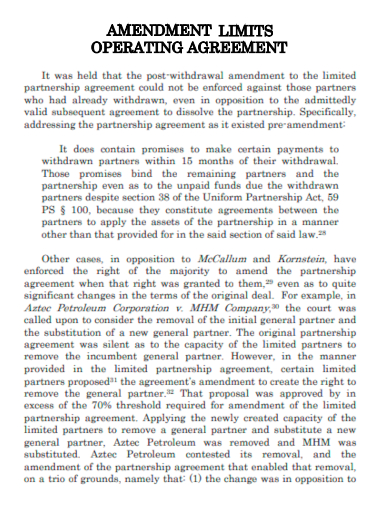 amendment limits on operating agreement