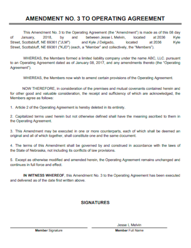 amendment no 3 operating agreement