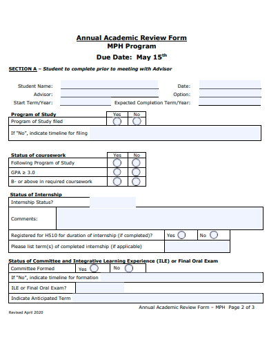 annual academic review form template