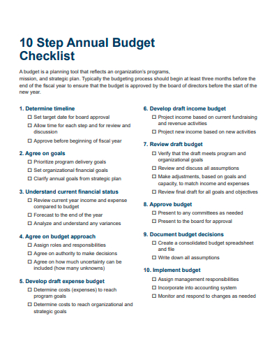 annual budget checklist template