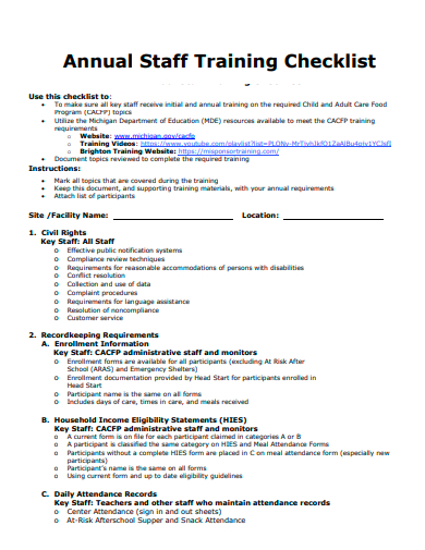 annual staff training checklist template