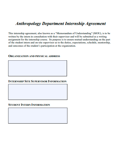 anthropology department internship agreement template