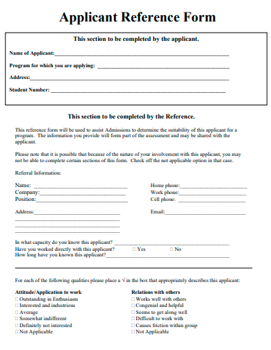 applicant reference form template