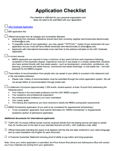 application checklist example