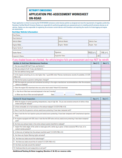 application pre assessment worksheet template
