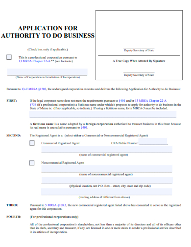 application for authority to do business