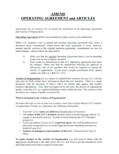 article amendment to operating agreement