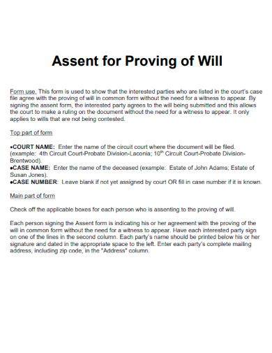 assent for proving of wil