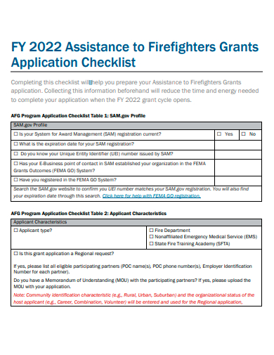 assistance to firefighters grants application checklist template