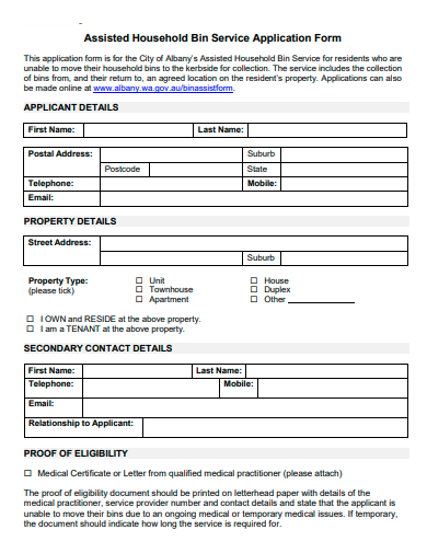 assisted household bin service application form template