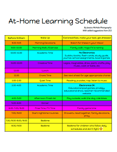 at home learning schedule template