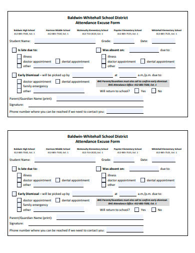 attendance excuse form template
