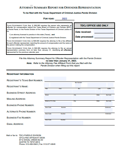attorney summary report for offender representation template